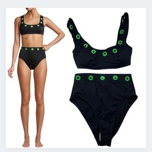 black lime green high‎ waisted bikini swimsuit
